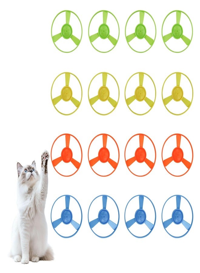 Andiker Cat Fetch Toy, Interactive Kitten Flying Disc Launcher Toy with 5 Colorful Flying Propellers for Cat Enrichment, Flying Saucer Toy for Cats for Training and Chasing (16 pcs) - Image 1